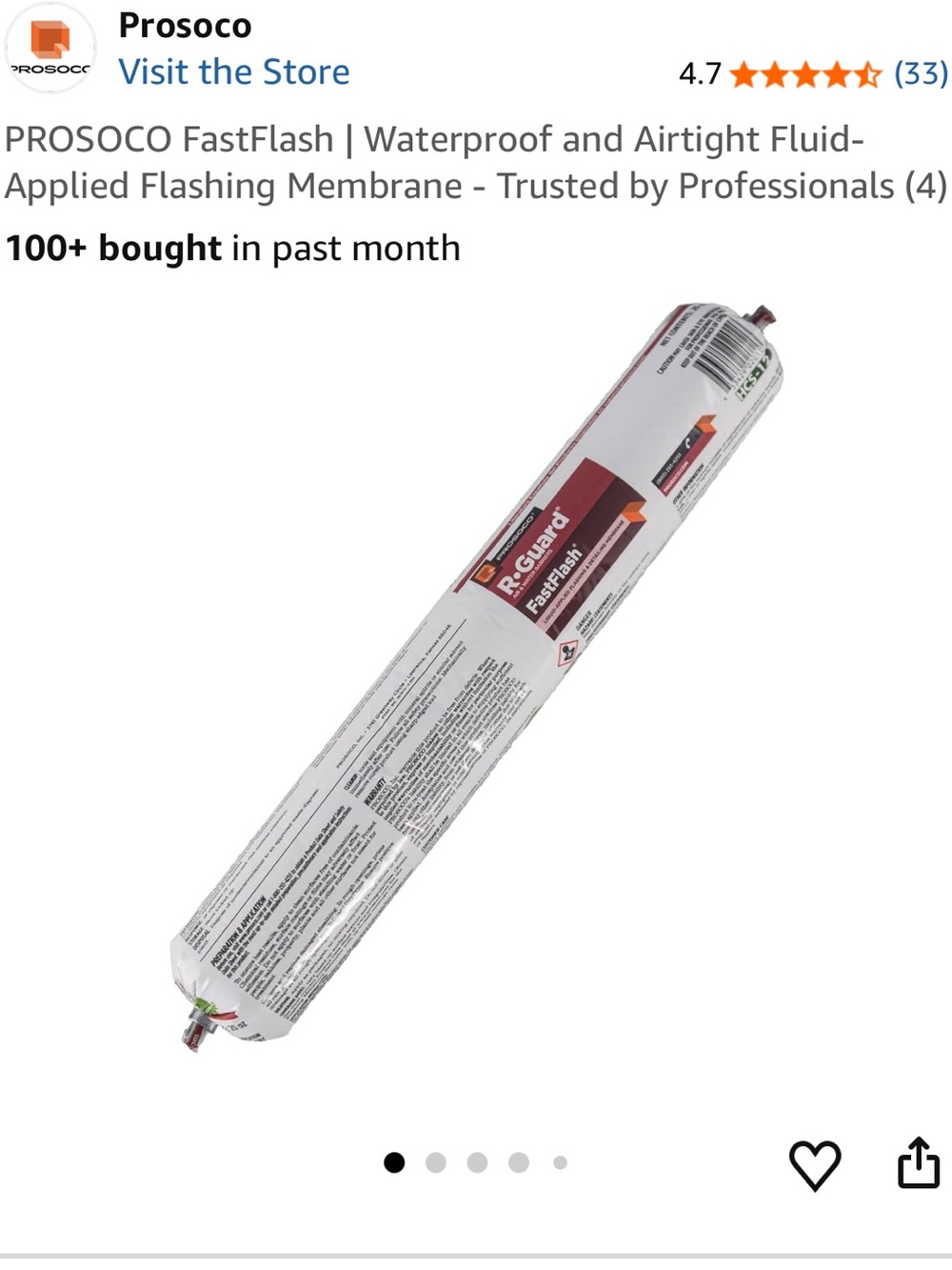 NEW in box Prosoco FastFlash Waterproof and Airtight Flashing Membrane Sealant